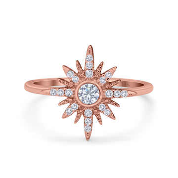 14K Rose Gold Cluster Starburst Ring Round Bridal Simulated CZ Wedding Engagement Ring Size-7